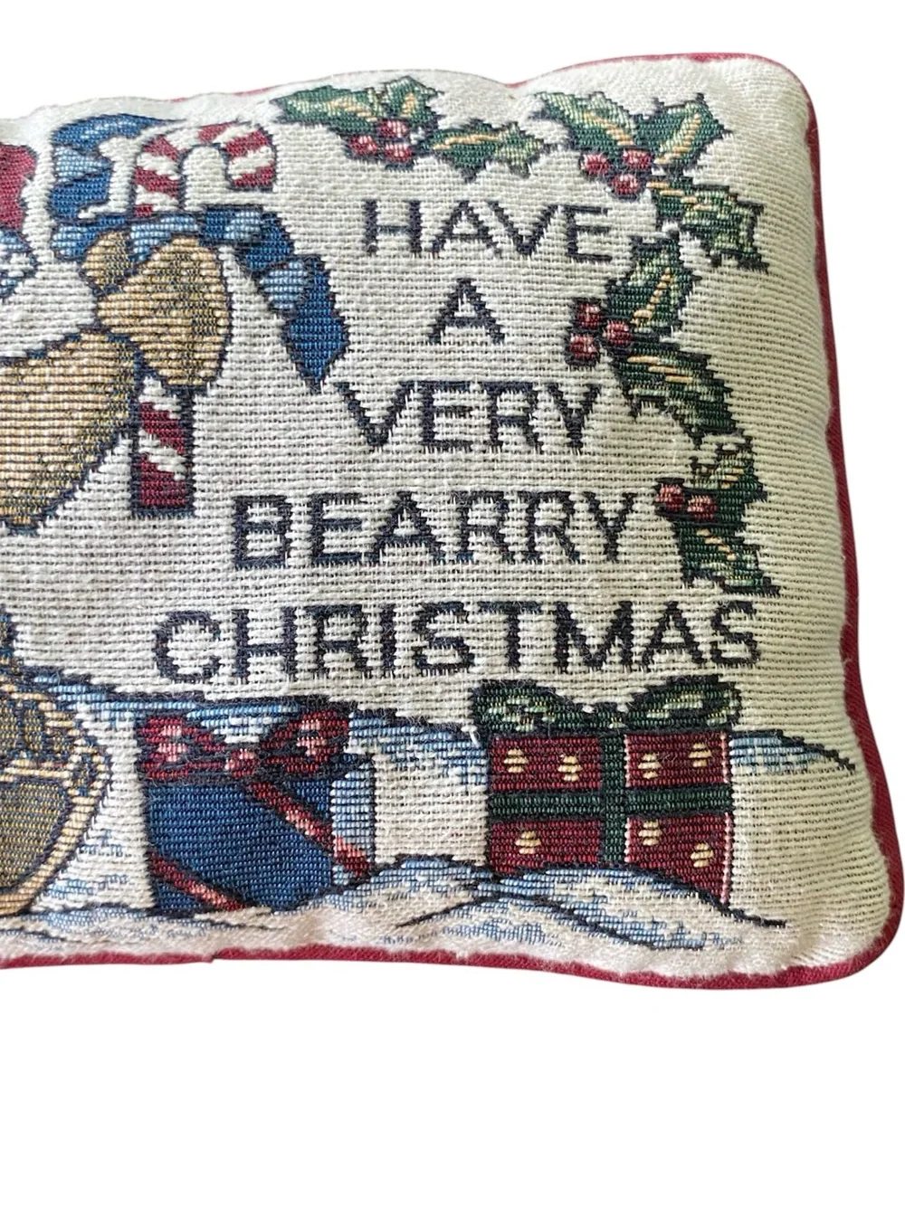 Holiday Tapestry Throw Pillow HAVE A VERY BEARRY CHRISTMAS Decorative Grannycore